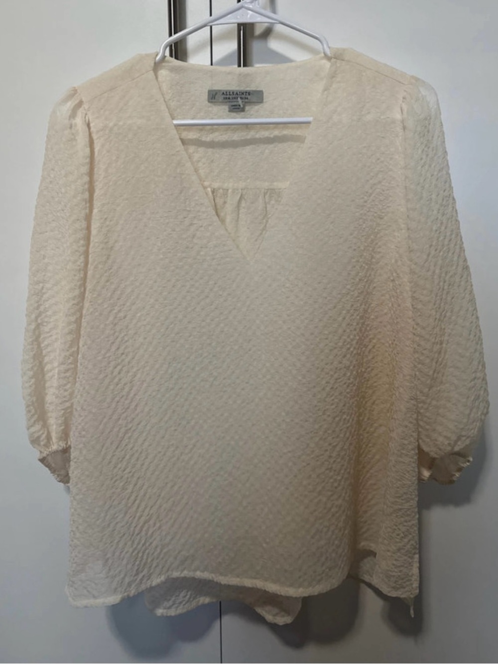 All Saints Ivory Textured V-Neck Blouse